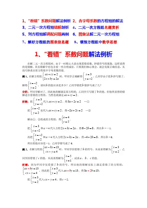二元一次方程组“看错”系数问题解法例析