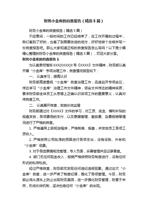 财务小金库的自查报告（精选5篇）
