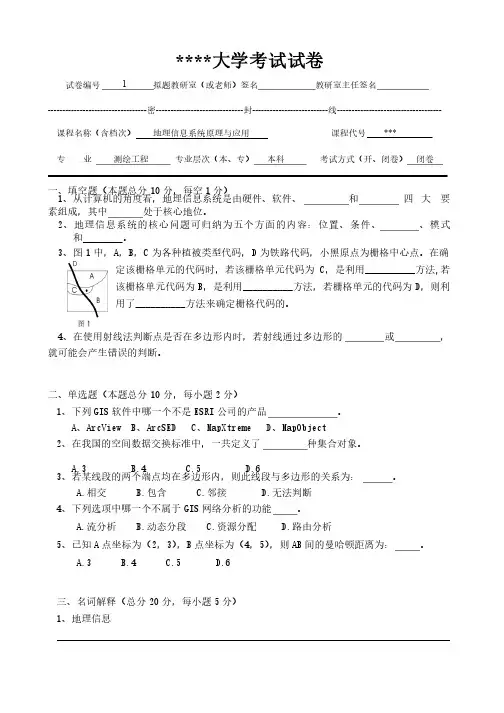 地理信息系统原理与应用试题（附答案）