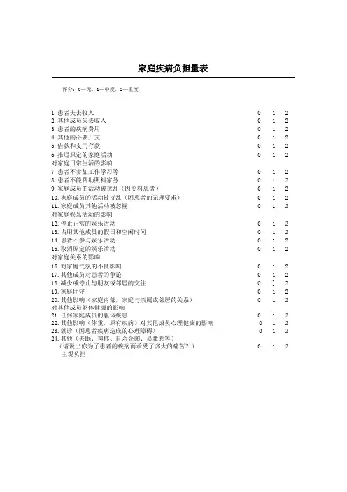 家庭疾病负担量表(FBS)
