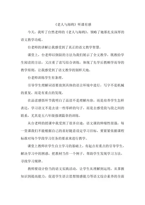 《老人与海鸥》听课有感
