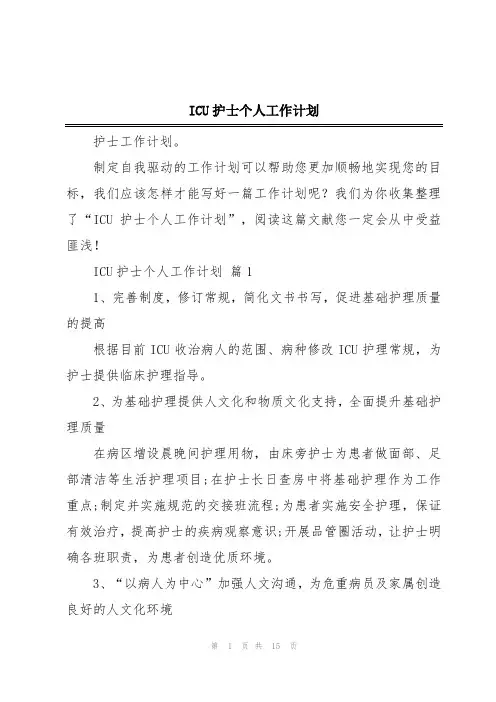 ICU护士个人工作计划