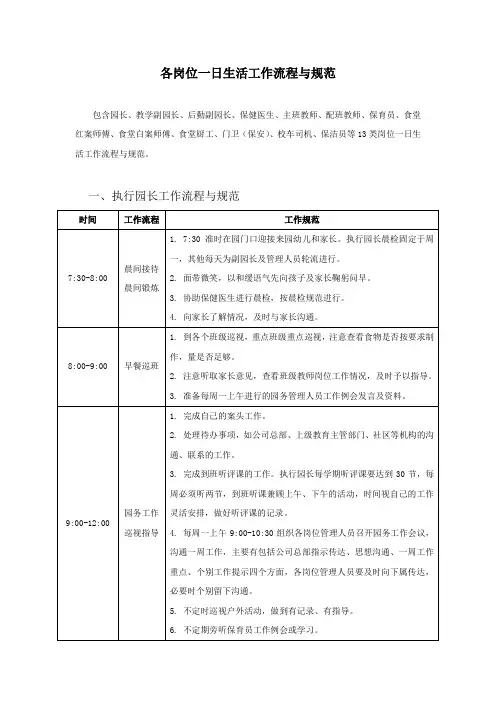 幼儿园十三类岗位工作流程与规范