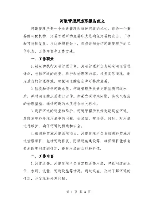 河道管理所述职报告范文
