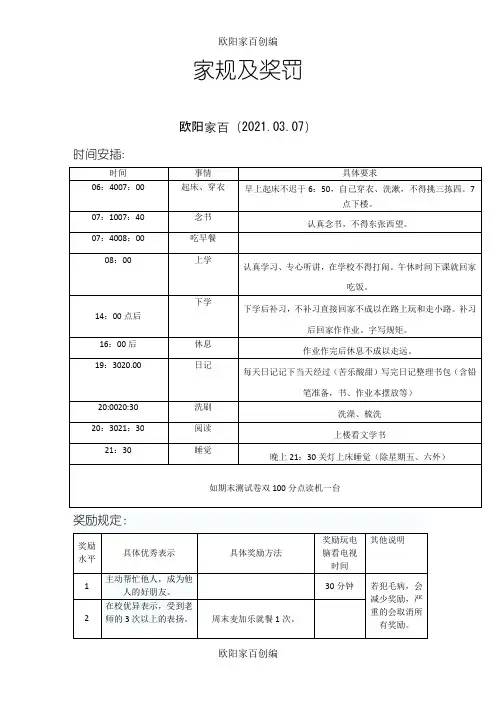 家规及奖罚之欧阳家百创编
