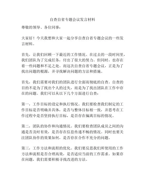 自查自省专题会议发言材料