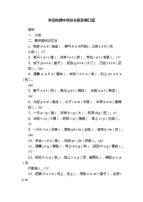 英语的趣味音标全解及顺口溜