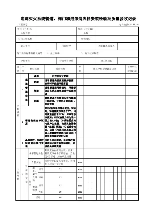 5.33.19泡沫灭火系统管道、阀门和泡沫消火栓安装检验批质量验收记录