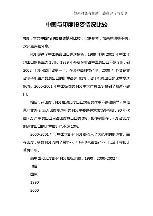 中国与印度投资情况比较