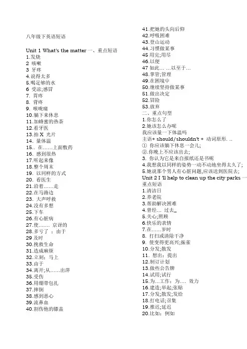 八年级英语下册重点句型·短语全 默写版 