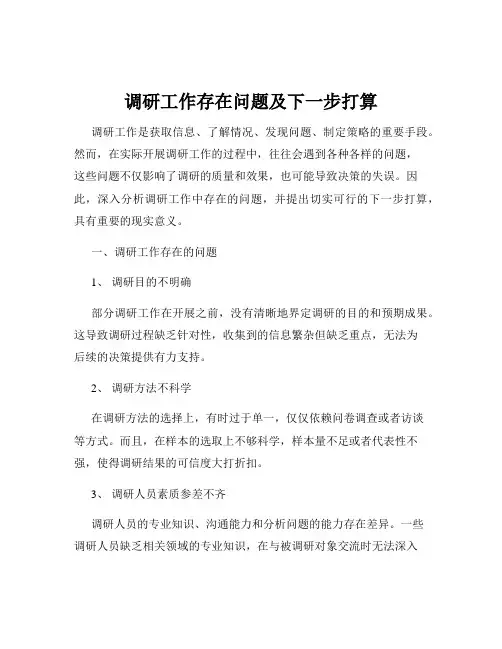 调研工作存在问题及下一步打算