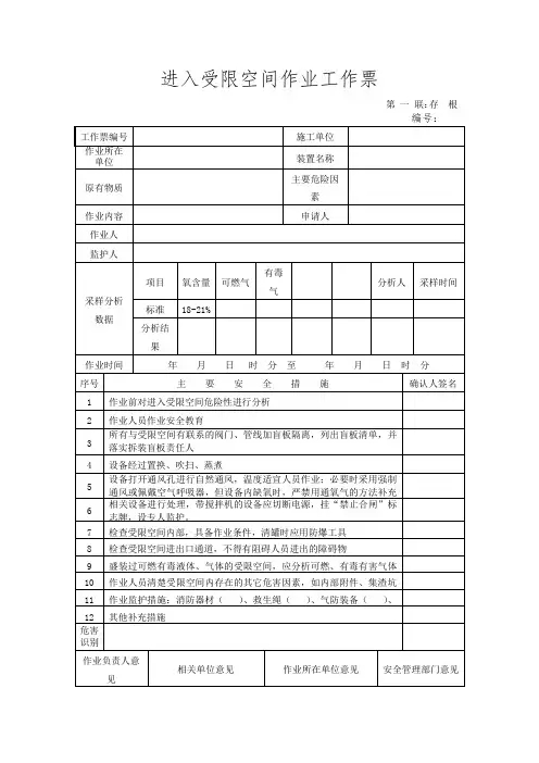 进入受限空间作业工作票