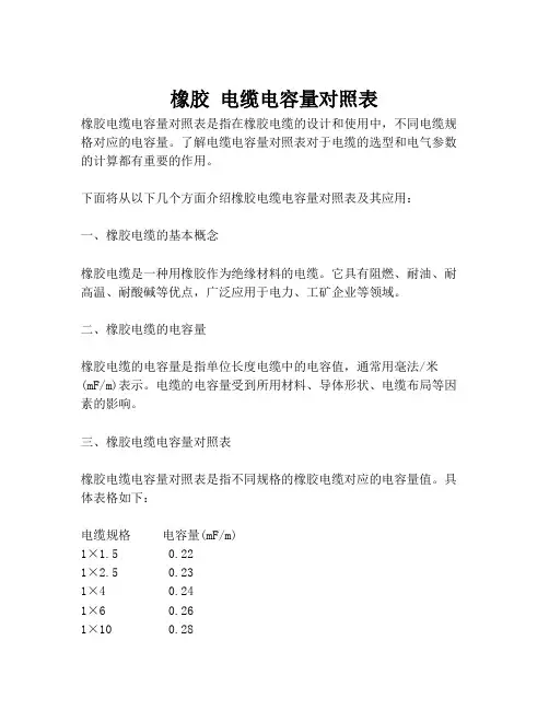 橡胶 电缆电容量对照表