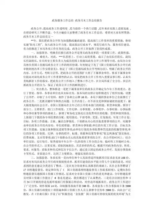 政务服务工作总结 政务月末工作总结报告