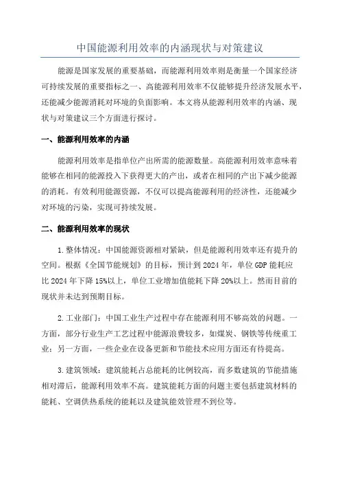中国能源利用效率的内涵现状与对策建议