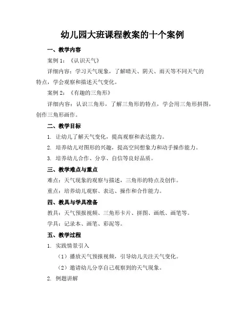幼儿园大班生成课程教案的十个案例