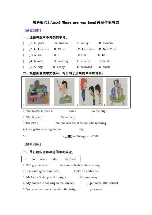 六年级上册英语 Unit3 Where are you from 教科版(广州)(含答案)