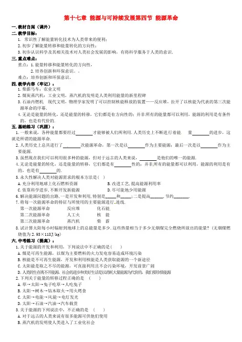 最新-九年级物理 174 能源革命教学案人教新课标版 精
