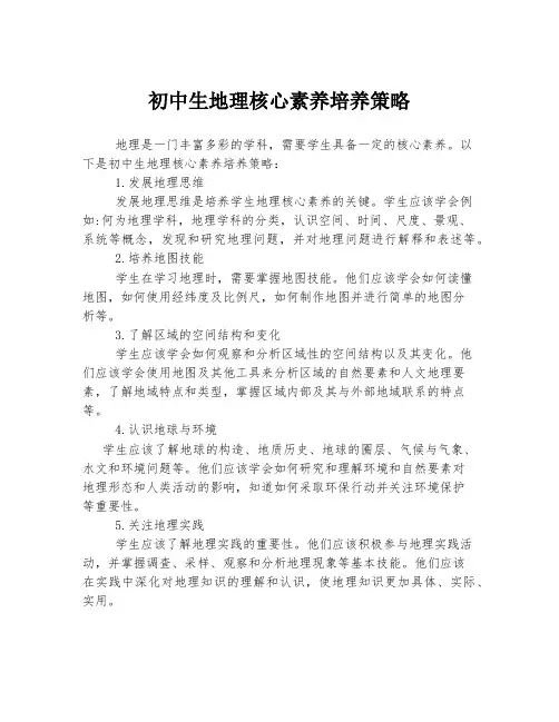 初中生地理核心素养培养策略