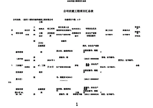 企业在建工程项目汇总表