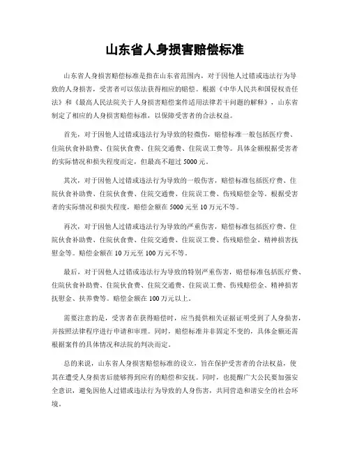 山东省人身损害赔偿标准