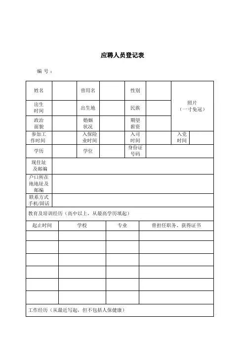 应聘人员登记表   