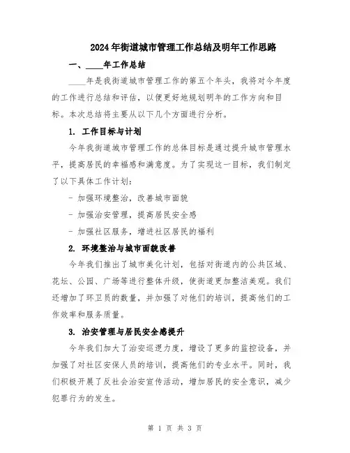 2024年街道城市管理工作总结及明年工作思路