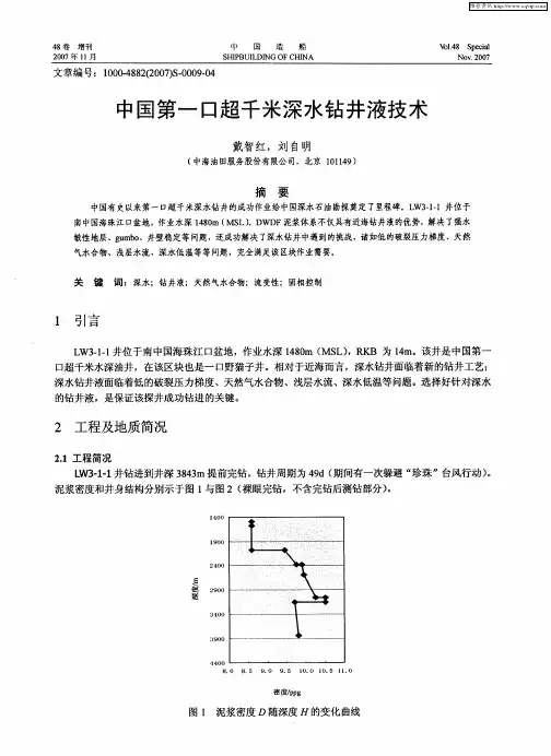 中国第一口超千米深水钻井液技术