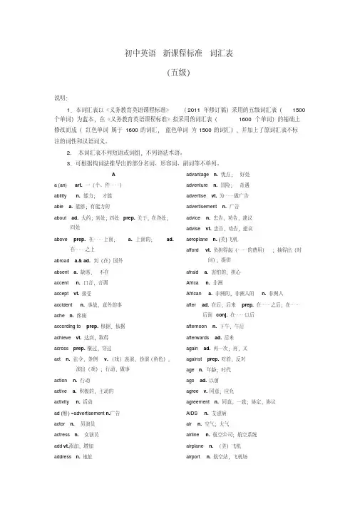 最新初中英语新课程标准词汇表