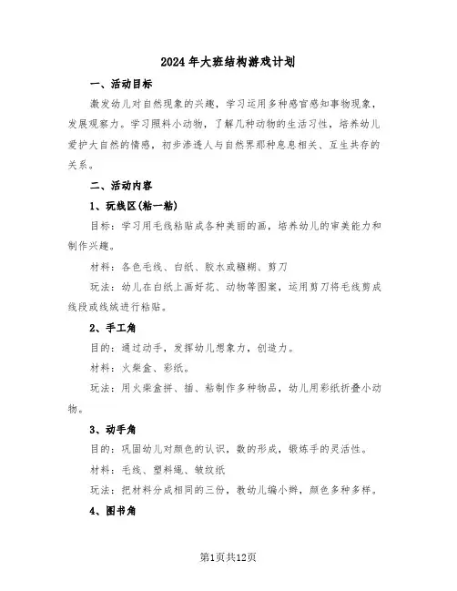 2024年大班结构游戏计划（5篇）
