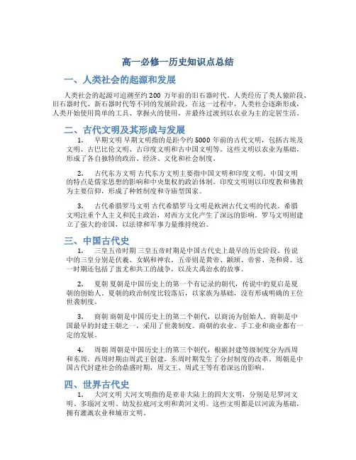高一必修一历史知识点总结