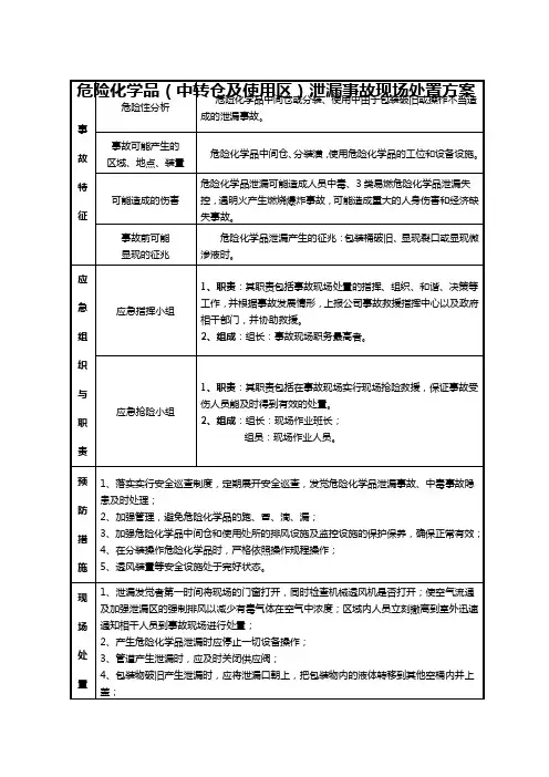 危险化学品泄漏事故现场处置方案
