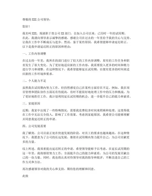 延迟一个人转正申请书