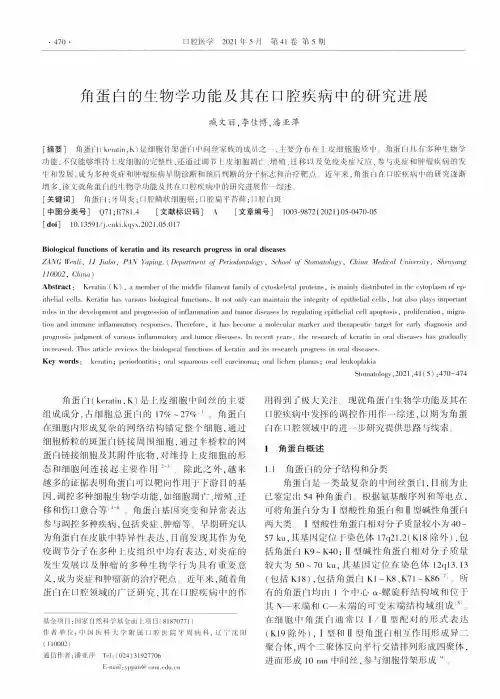 角蛋白的生物学功能及其在口腔疾病中的研究进展