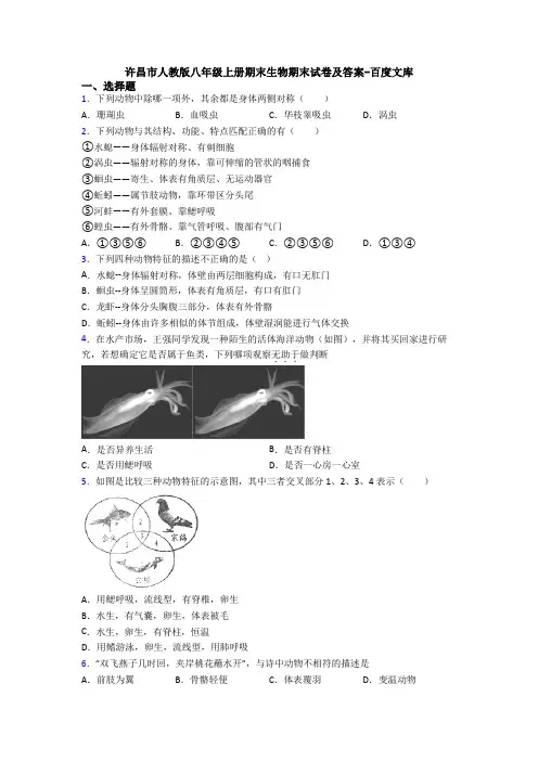许昌市人教版八年级上册期末生物期末试卷及答案-百度文库