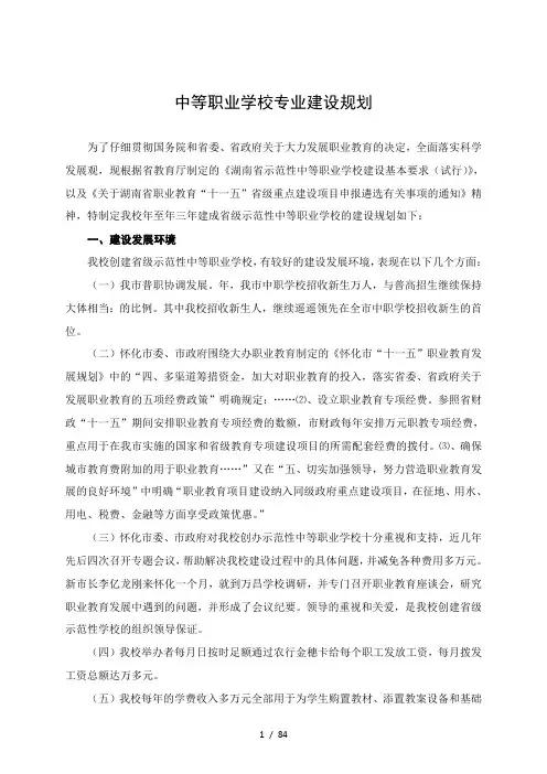 中等职业学校专业建设规划