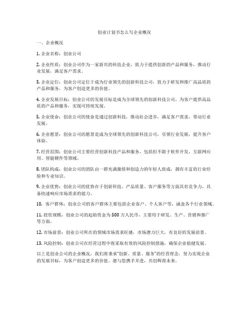 创业计划书怎么写企业概况
