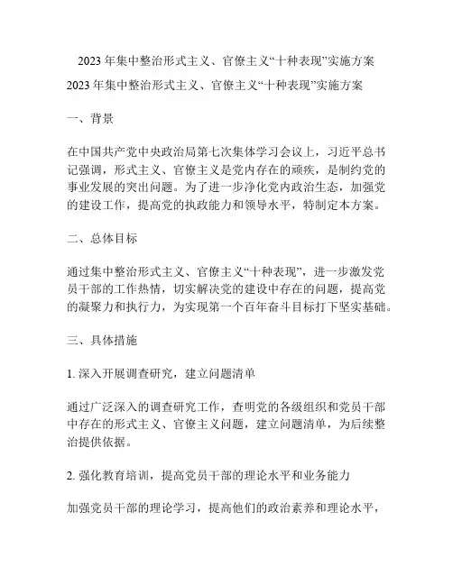 2023年集中整治形式主义、官僚主义“十种表现”实施方案