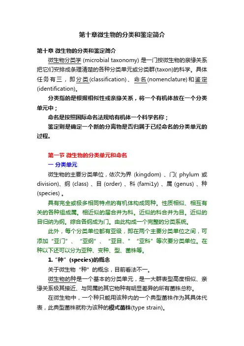 第十章微生物的分类和鉴定简介