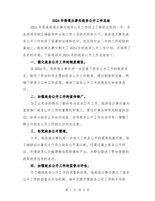 2024年街道办事处政务公开工作总结