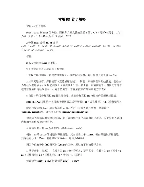 常用DN 管子规格