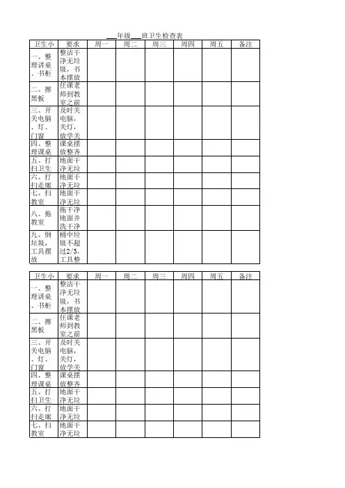 班级卫生检查表