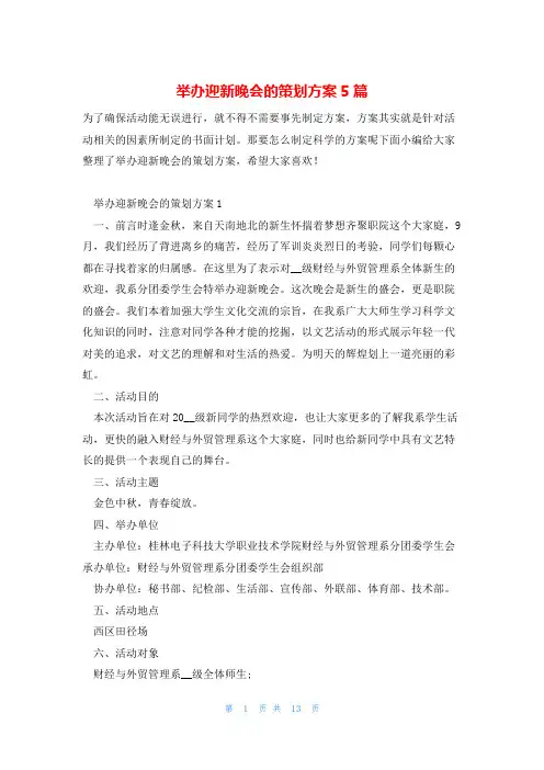 举办迎新晚会的策划方案5篇