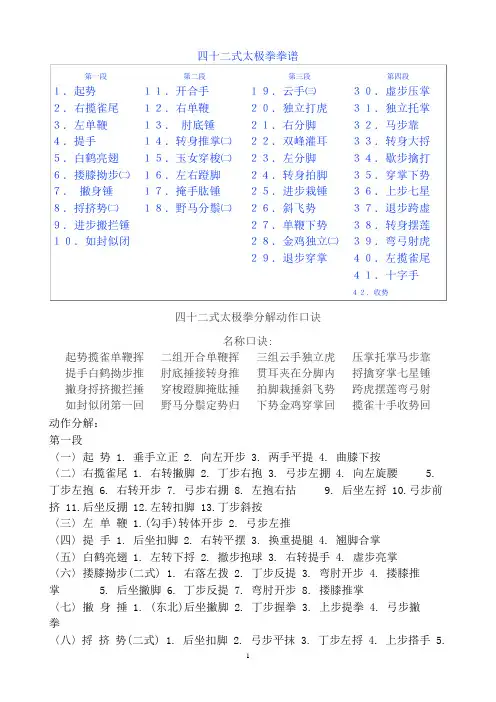 四十二式太极拳拳谱