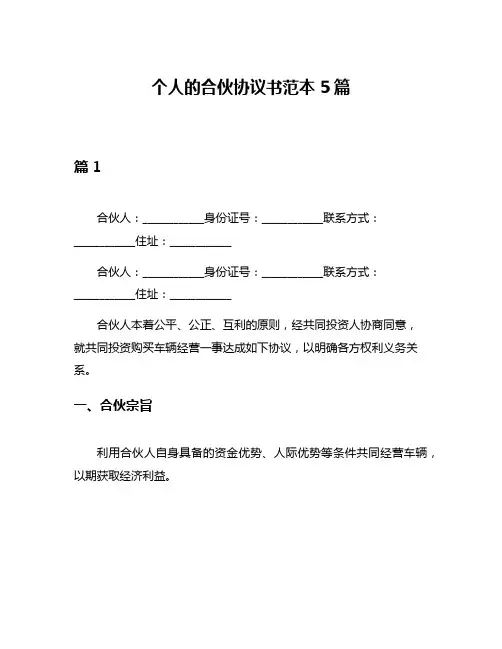个人的合伙协议书范本5篇