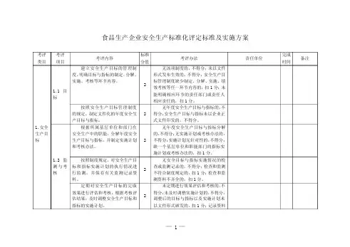 食品生产企业安全生产标准化评定标准及实施方案