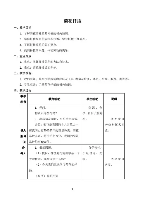 六年级下册综合实践(劳)02 菊花扦插