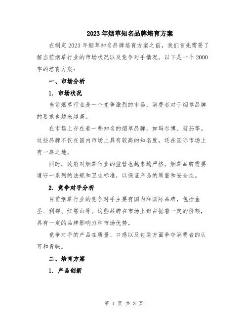 2023年烟草知名品牌培育方案