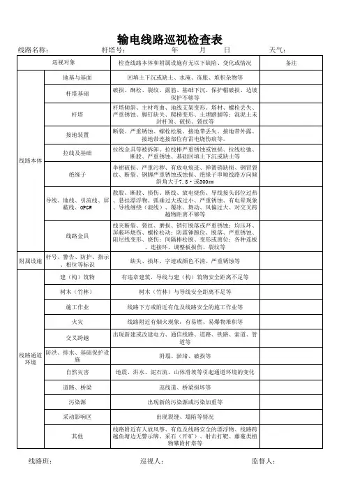 输电线路巡视检查表(现场使用)