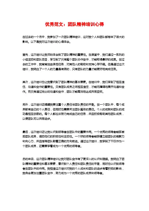 优秀范文：团队精神培训心得